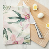 Pretty Pink Tropical Orchid Flowers キッチンタオル (四つ折り)