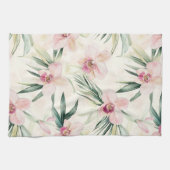 Pretty Pink Tropical Orchid Flowers キッチンタオル (横)