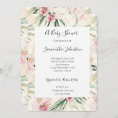 Pretty Pink Tropical Orchid Flowers Baby Shower 招待状 (正面/裏面)