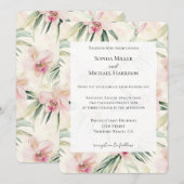 Pretty Pink Tropical Orchid Flowers Wedding 招待状 (正面/裏面)