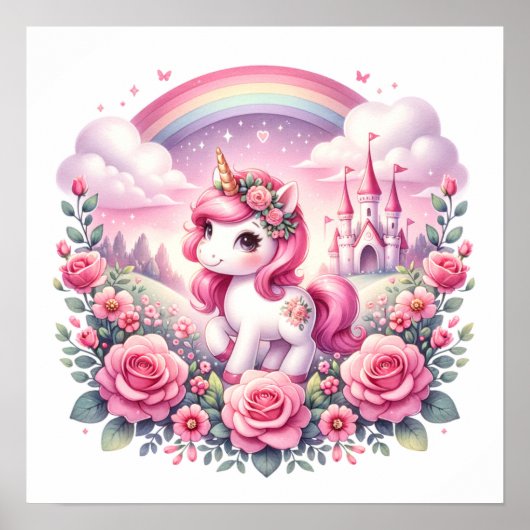 Pretty Pink Unicorn and Fairytale Castle  ポスター (正面)