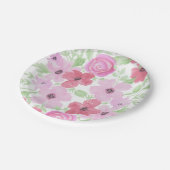 Pretty Pink Watercolor Floral ペーパープレート (アングル)