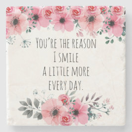 Pretty Pink Watercolor Floral Love タイポグラフィ ストーンコースター
