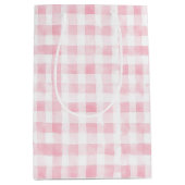  pretty pink white checkered stripe ブライダルシャワー ミディアムペーパーバッグ (正面)