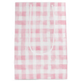  pretty pink white plaid stripe bridal shower ミディアムペーパーバッグ (裏面)