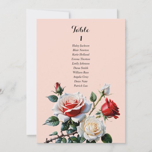 Pretty pink white red rose seating chart card 招待状 (正面)