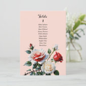 Pretty pink white red rose seating chart card 招待状 (スタンド正面)