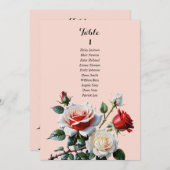 Pretty pink white red rose seating chart card 招待状 (正面/裏面)