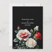 Pretty pink white red roses dark floral wedding 招待状 (裏面)
