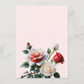 Pretty pink white red roses floral wedding エンクロージャーカード (裏面)