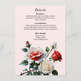 Pretty pink white red roses floral wedding エンクロージャーカード