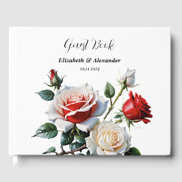 Pretty pink white red roses floral wedding  ゲストブック