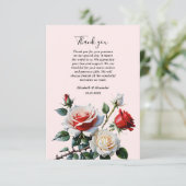Pretty pink white red roses floral wedding  サンキューカード (スタンド正面)