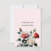 Pretty pink white red roses floral wedding  サンキューカード (裏面)