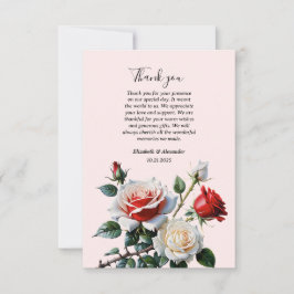Pretty pink white red roses floral wedding  サンキューカード
