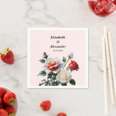 Pretty pink white red roses floral wedding  スタンダードカクテルナプキン (インサイチュ)