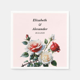 Pretty pink white red roses floral wedding  スタンダードカクテルナプキン
