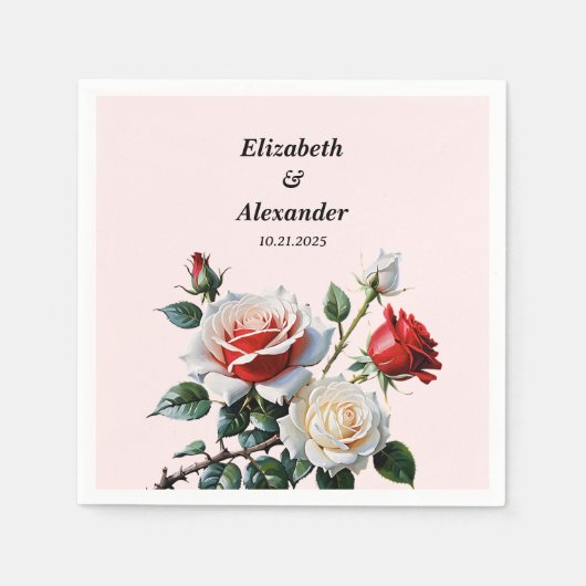 Pretty pink white red roses floral wedding  スタンダードカクテルナプキン (正面)