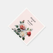 Pretty pink white red roses floral wedding  スタンダードカクテルナプキン (角)