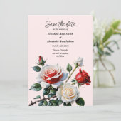 Pretty pink white red roses floral wedding セーブザデート (スタンド正面)