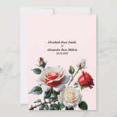 Pretty pink white red roses floral wedding セーブザデート (裏面)