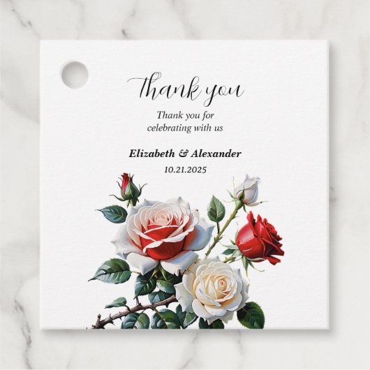Pretty pink white red roses floral wedding  フェイバータグ (正面)