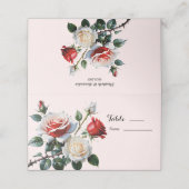 Pretty pink white red roses floral wedding  プレイスカード (外部開封)