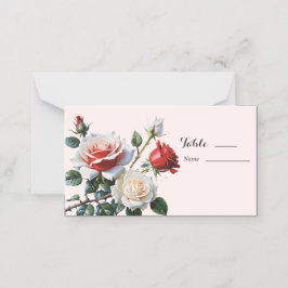 Pretty pink white red roses floral wedding  プレイスカード