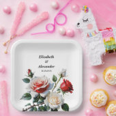 Pretty pink white red roses floral wedding ペーパープレート (パーティー)