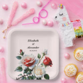 Pretty pink white red roses floral wedding ペーパープレート (パーティー)