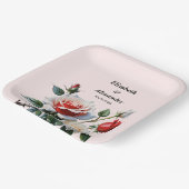 Pretty pink white red roses floral wedding ペーパープレート (傾斜あり)