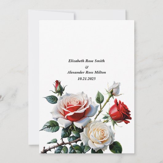 Pretty pink white red roses floral wedding 招待状 (裏面)