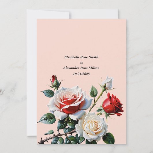 Pretty pink white red roses floral wedding 招待状 (裏面)