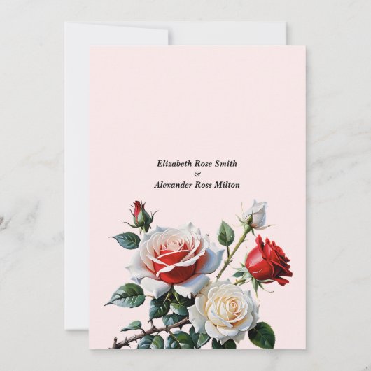 Pretty pink white red roses Rehearsal dinner 招待状 (裏面)