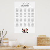 Pretty pink white red roses seating chart ポスター (キッチン)