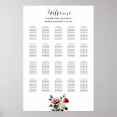 Pretty pink white red roses seating chart ポスター (正面)