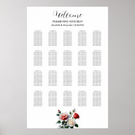Pretty pink white red roses seating chart ポスター