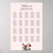 Pretty pink white red roses seating chart ポスター (正面)