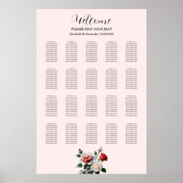 Pretty pink white red roses seating chart ポスター