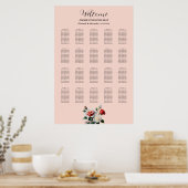 Pretty pink white red roses seating chart ポスター (キッチン)
