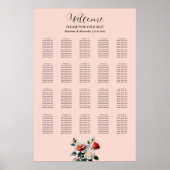 Pretty pink white red roses seating chart ポスター (正面)