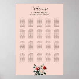Pretty pink white red roses seating chart ポスター