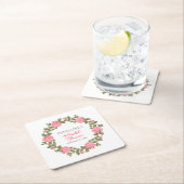 Pretty Pink Wild Roses ブライダルシャワーの名前と日付 スクエアペーパーコースター (インサイチュ)