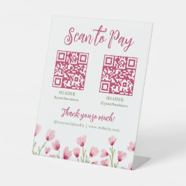 Pretty Pink Wildflowers Scan To Pay 2 QRコード 台座サイン