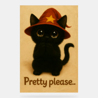 Pretty Please – Cute Black Cat with Wizard Hat アクリルサイン