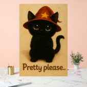 Pretty Please – Cute Black Cat with Wizard Hat アクリルサイン (ウェディング)