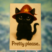 Pretty Please – Cute Black Cat with Wizard Hat アクリルサイン (ニュートラル)
