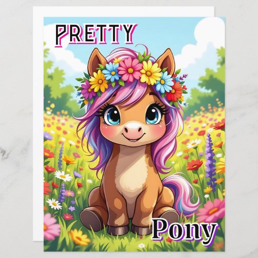 Pretty Pony | Cute Cartoon Kid's Nursery Art (正面/裏面)