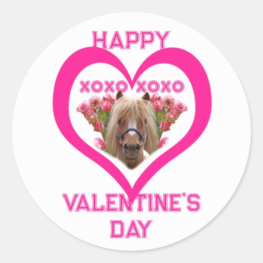 Pretty Pony in Pink Valentine's Day for Kids ラウンドシール (正面)