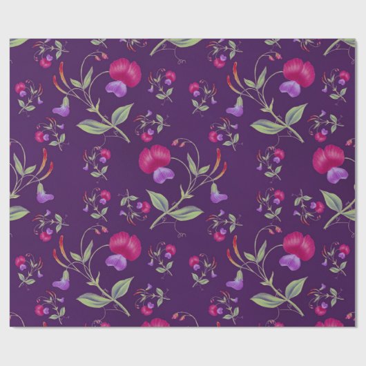 Pretty Purple and Pink Floral Pattern ラッピングペーパー (フラット)
